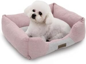 MoNiBloom 20"x17"x6.5" Dog Beds for Small Size Dogs Machine-Washable Linen-Like Fabric Pet Beds Warming Cozy Soft Bed for Dogs and Cat, Soft Pink