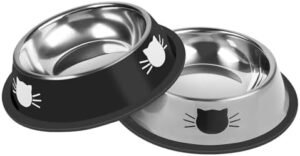2 Pcs Non-Slip Stainless Steel Small Cat Food Bowls - Unbreakable, Thicken 7 Oz Cat Dishes - Indoor, Removable Rubber Base, Easily Clean, Lovely Color