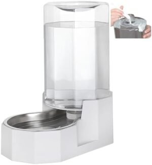 Sfozstra Automatic Pet Water Dispenser: 8L White Gravity Stainless Steel Water Bowl - with Specialized Brush - Angular Water Feeder for Senior Pet Dogs with Neck Pain Relief in Living Room Bedroom