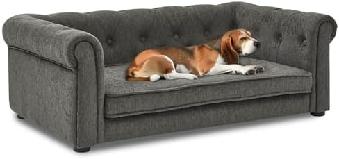 39" Dog Sofa Couch Bed for Small, Medium, Large Dogs, Soft Memory Foam Pet Sofa with Removable Cover, Comfortable Pet Couch with Backrest and Armrests, Easy to Clean and Maintain(Dark Grey)