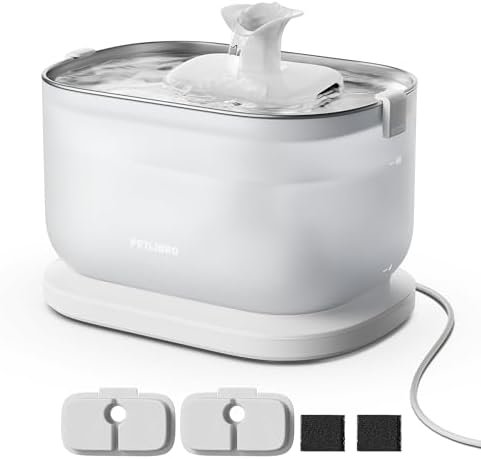 PETLIBRO Cat Water Fountain, Cat Fountain Indoor Stainless Steel Tray, 2.5L/84oz Wireless Pump Pet Water Fountain, Cat Water Dispenser with Two Flow Modes, Pet Fountain for Drinking Easy Clean
