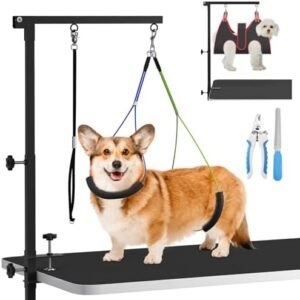 Dog Grooming Arm with Clamp,35" Pet Grooming Hammock Table Arm with Adjustable No Sit Haunch Holders,Dog Grooming Table Stand for Foldable at Home with Loop Noose for Small Dogs and Medium Pets