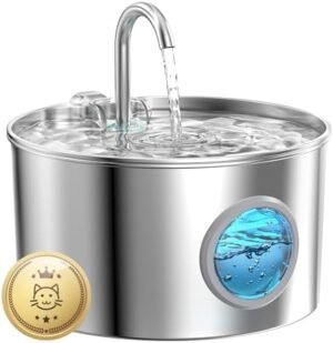 Cat Water Fountain Stainless Steel: 74oz/2.2L Cat Fountain for Drinking - Pet Water Fountain for Cats Inside - Quiet Cats Water Bowl Dispenser - Kitty Drinking Fountains - for Pets& Small Animals