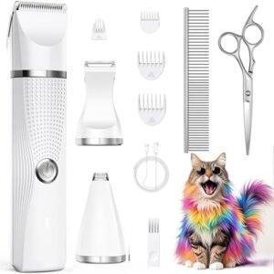 Cat Grooming Clippers Kit with Paw Trimmer, 3 in 1 Electric Pet Hair Trimmer Supplies for Thick Matted Hair, Heavy Coat Butt Shaver Cat Razor Fur Trimmer for Dogs at Home