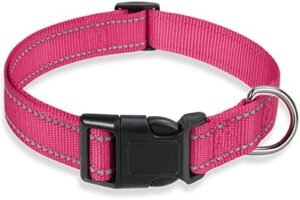 Reflective Dog Collar with Buckle Adjustable Safety Nylon Collars for Small Medium Large Dogs, Pink S