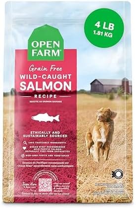 Open Farm, Grain-Free Dry Dog Food, Complete & Balanced Kibble, Sustainably & Ethically Sourced Ingredients, Non-GMO Veggies & Superfoods to Support Overall Health, Wild-Caught Salmon Recipe, 4lb Bag