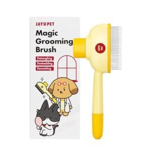 JAYU PET Magic Grooming Brush – Cat Brush for Shedding, Dual-Length Stainless Steel Bristles, One-Click Self-Cleaning, Vertical Deshedding Comb, Professional Pet Grooming Tool
