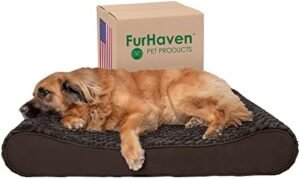 Furhaven Orthopedic Dog Bed for Large Dogs w/ Removable Washable Cover, For Dogs Up to 150 lbs - Ultra Plush Faux Fur & Suede Luxe Lounger Contour Mattress - Chocolate, Jumbo Plus/XXL
