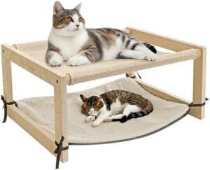 The Cat Ladies 2-in-1 Cat Hammock Bed - Elevated Wooden Pet Bunk Beds for Indoor Cats - Solid Wood Raised Hanging Bed for 1 or 2 Cats - Cat Furniture with Top Bed and Bottom Mat