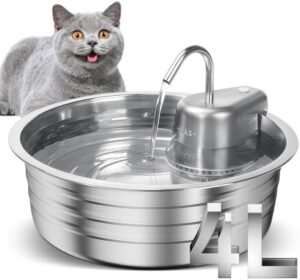Cat Water Fountain, 4L/135OZ Stainless Steel Pet Fountain Dog Water Dispenser Bowl Cat Drinking Fountains Watering Supplies with Ultra-Quiet Pump for Cats, Dogs, Multiple Pets Indoor