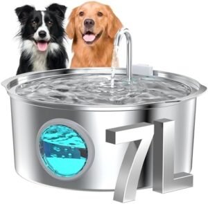 Dog Water Fountain for Large Dogs: 7L/236oz/1.8G Dog Fountain Stainless Steel - Big Cat Drinking Fountain Indoor - Super Quiet Water Fountain for Dogs Inside - for Large Dog Cats & Multi-Pet Home