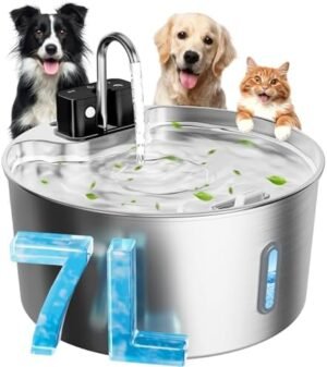 Dog Water Fountain for Large Dogs, 7L/1.8Gal 4200mAh Cordless Water Dispenser for Dogs, Stainless Steel Automatic Pet Water Fountain Indoor/Outdoor with Ultra-Quiet Pump Multi-Filter, Easy Clean