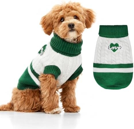 Dog Sweater Knitted for Small to Large Dogs Boy Girl, Classic Turtleneck Dog Christmas Sweaters, Warm & Soft Pet Clothes for Winter (Love Green, M)