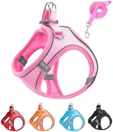 XXXS Pink Soft Mesh Dog Harness and Leash Set,No Escape Puppy Harnesses for Training Walking, Reflective Adjustable Puppy Vest for Small Medium Dogs, Cats (Pink, XXXS)