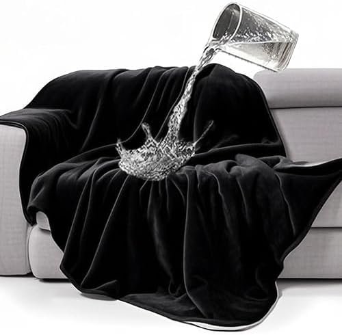 gogobunny Waterproof Bed Blanket, Reversible Sherpa Fleece Throw Blanket for Dog Puppy Cat, Furniture Cover Protects Bed Couch Sofa from Liquid Pee and Pet Fur (Black, 50x60 inches)