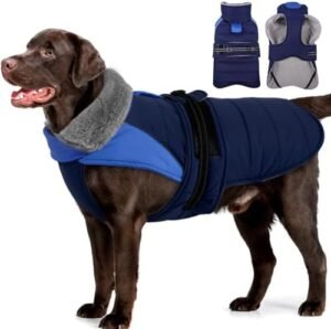 MIGOHI Dog Winter Coat - Reflective Medium Dog Snow Jacket with Thick Turtleneck,Windproof Pet Fleece Vest, Cold Weather Coat for Medium Dogs, Snowproof for Hiking,Camping,L,DarkBlue