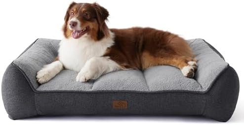 Bedsure Orthopedic Dog Beds Large Medium Sized Dog - Extra Thick Supportive Medium Dogs Bed with Waterproof Washable Cover, Comfort Pet Bed Sofa with Soft Plush Sherpa and Nonskid Bottom, Grey, 35"