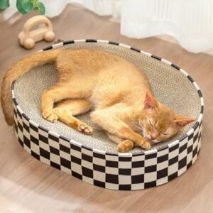 Cat Scratcher Cardboard,2 in 1 Oval Cat Scratch Pad Bowl for Indoor Kitty Grinding Claw,Round Kittens Scratching Board Corrugated Lounge Pet Beds&Furniture Protector for Couch&Carpets&Sofas
