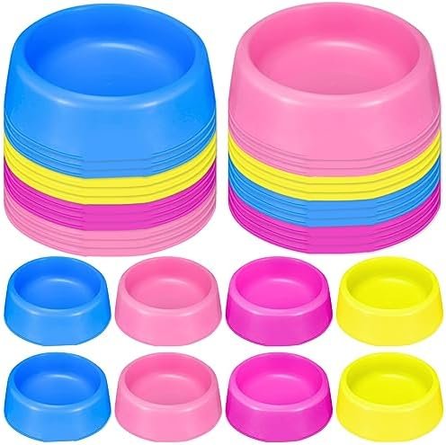 24 Pcs Pet Plastic Bowls Dogs Puppy Birthday Party Supplies Reusable Cat Food Feeding Water Dish Candy Colour Pet Bowls for Dog Birthday Party Favors, Blue Rose Red Yellow and Pink