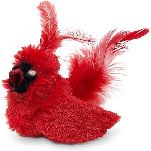 OurPets Play-N-Squeak Real Birds Interactive Cat Toys with Catnip (Cat Toys for Indoor Cats; Catnip Toy for Cats with Bird Chirping Electronic Sound and Feather)
