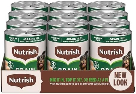 Nutrish Grain Free Real Chicken & Apple Recipe Premium Paté Wet Dog Food, 13 oz. Can, 12 Count, Packaging May Vary (Rachael Ray)