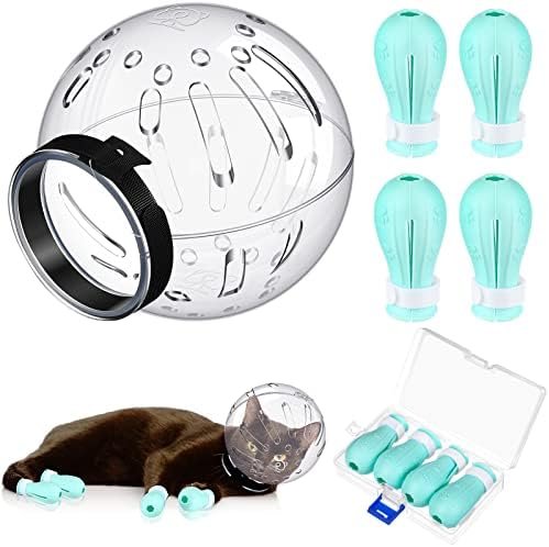 Cat Muzzle for Grooming Cat Adjustable Hood with Paw Covers, Kitten Breathable Anti Bite Muzzles Anti Scratch Boots Silicone Pussy Shoes Boots Kitten Paw Protector for Pet Bathing Shaving(Large)
