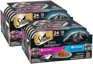 Sheba Gravy Indulgence Adult Wet Cat Food Salmon Entree in Extra Gravy and White Fish Entree Variety Pack, 2.6 oz. Twin-Pack Trays, (12 Count, 24 Servings) (Pack of 2)