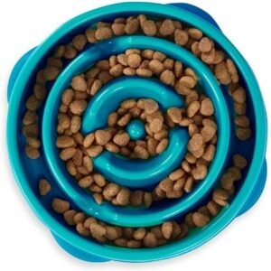 Outward Hound Medium Slow Feeder Bowl, Puzzle Maze for Fast Eaters, Small to Medium Dogs, Helps Prevent Bloat & Aid Digestion, Holds 2 Cups Wet or Dry Food, Non-Slip, Made Without BPA, Turquoise