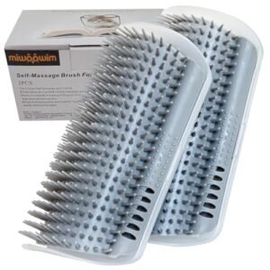 Extended (6.1") 2 Pack Self Grooming Cat Brush - Wall Corner Scratcher with Massage Combs for Long and Short Fur Cats, Kittens (Grey)