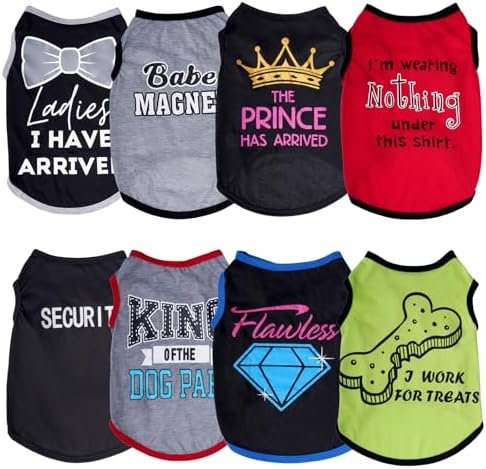 hoyuwak 8 Pieces Pet Shirts Funny Dog Printed Clothes Breathable Cool Puppy Sleeveless Vests for Summer