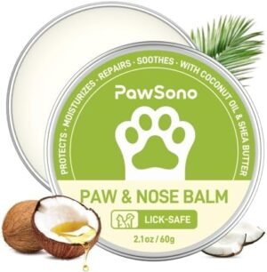 Lick-Safe Dog Paw & Nose Balm with Coconut Oil | All-Natural Moisturizer & Soother for Dry, Cracked Pads & Snout| Cat Wax & Cream, Nose Butter for frenchies| Horse Hoof Care (60 g /2.1 oz)