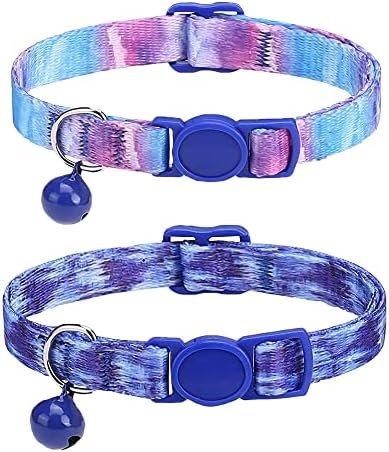 SOLMOONY Cute Cat Collar for Girl Boy,Colorful Breakaway Cat Collars with Bell 2 Pack,Adjustable Printed Nylon with Safety Buckles Kitten Collar (Starry Sky)